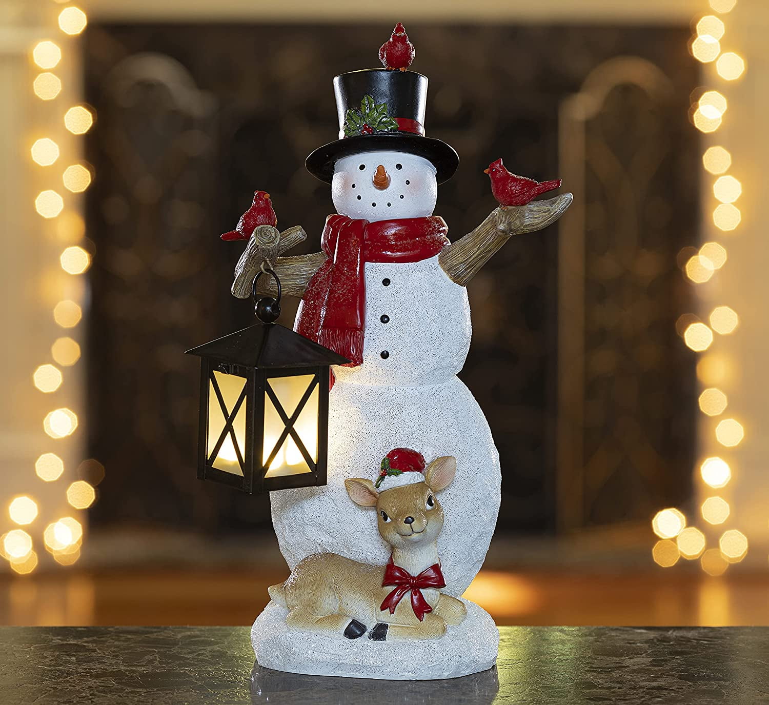 Snowman and Friend Christmas Decoration Snowman Figurine Resin Lighted ...