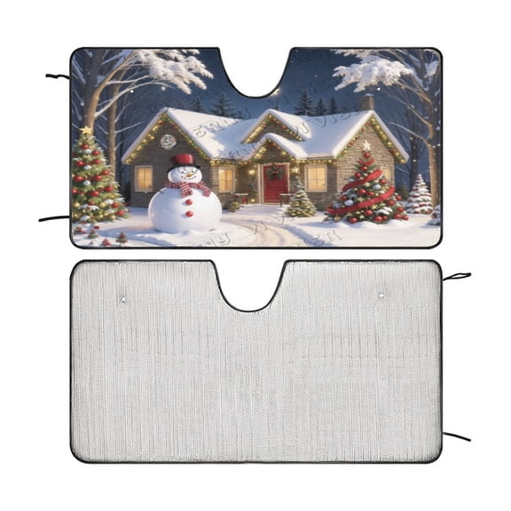 Snowman in Front Of The House Funny Windshield Sun Shade for Car SUV Truck Car Sun Shade Windshield, Car Shades for Front Windows, Sunshade for Car Windshield 51"x28"
