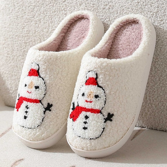 Snowman Fuzzy Slippers for Women Men House Shoes Christmas Slippers with Non- Sole for Indoor and Outdoor Comfort