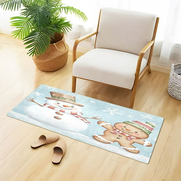 Snowman Gingerbread Man Christmas Plush Carpet Non Slip Runner Rug Absorbent Bath Mat 39" x 20"