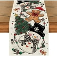 thumbnail image 1 of Snowman Gingerbread Xmas Pine Merry Christmas Table Runner, Seasonal Winter Kitchen Dining Table Decoration for Home Party Decor 13x36 Inch, 1 of 6