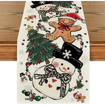 Snowman Gingerbread Xmas Pine Merry Christmas Table Runner, Seasonal Winter Kitchen Dining Table Decoration for Home Party Decor 13x72 Inch