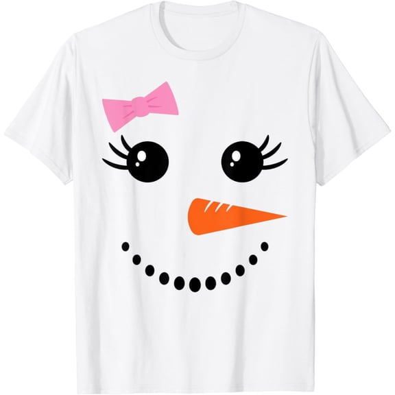 Snowman Girl Face With Bow For Girls Cute T-Shirt Tshirt All Size S-5XL