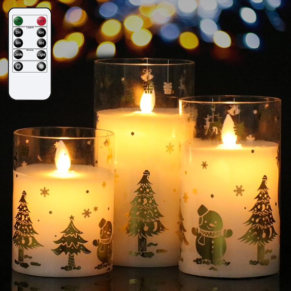 DRomance Snowman Flameless Candles With Timer - Real Wax Hand-Painted LED Pillar Candles, 8.5"H, Battery Operated