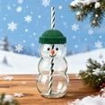 thumbnail image 1 of Snowman Glass Straw Cup for Hot and Cold Drinks, Thanksgiving Christmas Gifts, Clear Holiday Tumbler with Green Lid, Cute Coffee Mugs Christmas Theme Glassware, 1 of 3