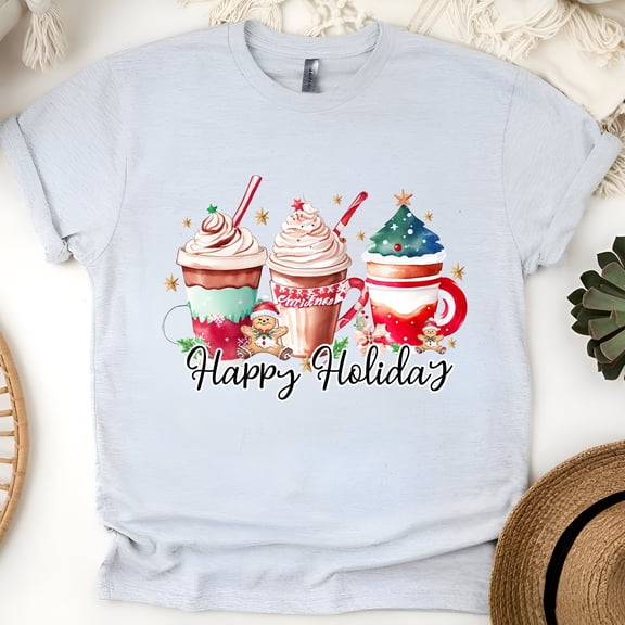Snowman Graphic T-Shirt | Cute Happy Holidays Tee for Men Women Kids, Ash, Size 3XL
