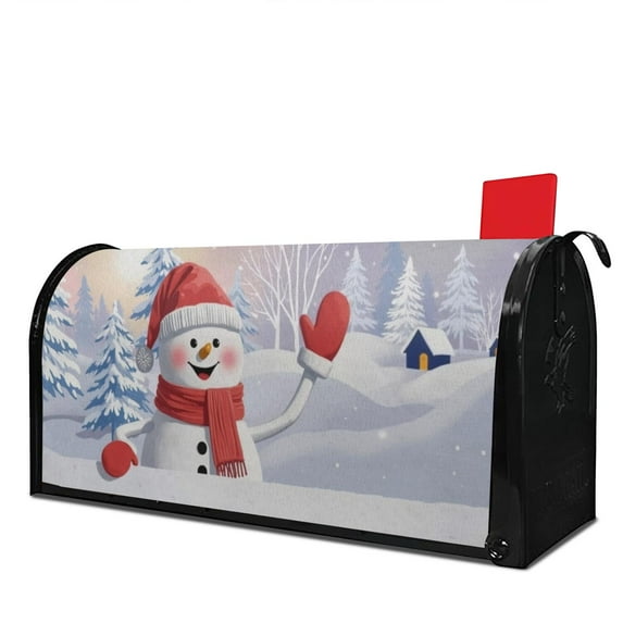 the Snowman Greeting Mailbox Covers Magnetic Letter Box Wrap Standard Size 21x18 Inch Mailbox Decor Post Letter Box Decoration for Outdoor Garden Yard