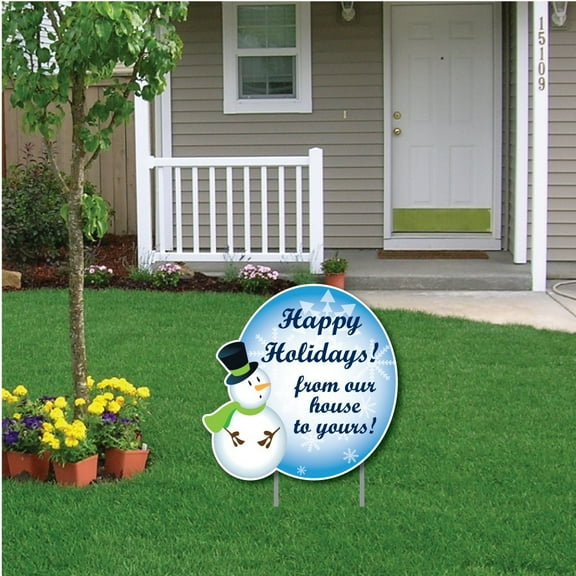 "Snowman Happy Holidays! Message" Christmas Lawn Display - Yard Sign Decoration