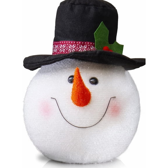 Snowman Head Christmas Tree Topper, Shatterproof Holiday Ornament with Secure Mount, 10 Inch, Red Scarf