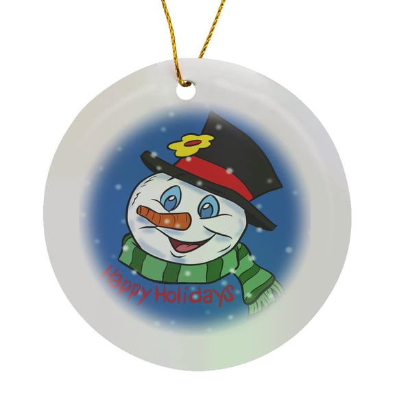 3drose, Snowman Head, Circle Porcelain Ornament
