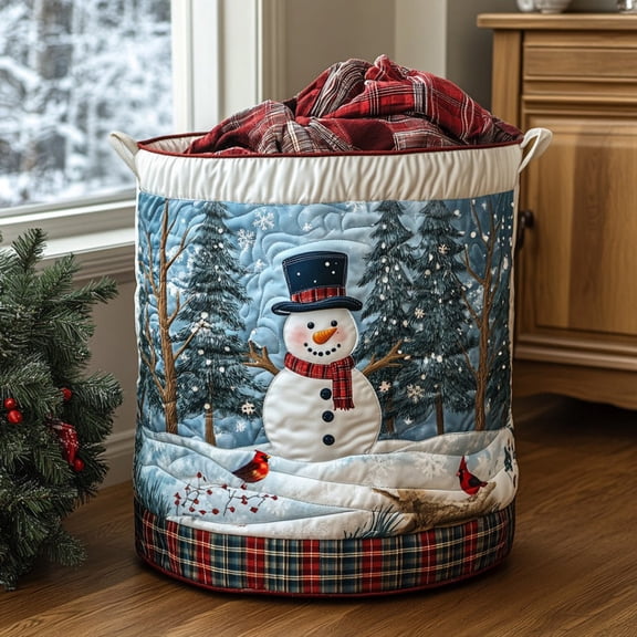 Snowman Holiday Magic Quilted Laundry Basket