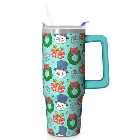 Snowman Holiday Tumbler 30oz Christmas Stainless Steel Coffee Cup, Winter Insulated Travel Mug with Handle and Straw, Gift for Women Men