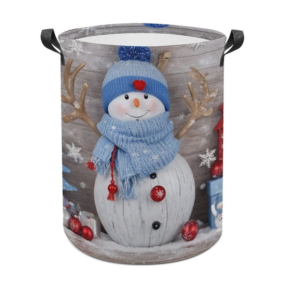 Snowman Holiday Waterproof Oxford Cloth Laundry Hamper, Collapsible Storage Bin with Reinforced Handles for Clothes and Toys, 3 Sizes Available