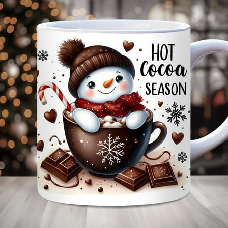 Snowman Hot Chocolate Mug, 11oz & 15oz Christmas Mug, Cozy Winter Mug for Mom Dad, Christmas Mug Gift, Holiday Mug for Gift