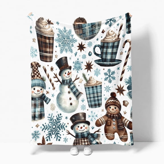 Snowman Hot Cocoa Flannel Fleece Throw Blanket, Soft Cozy Plush Lightweight Warm, All-Season Decorative Couch Sofa Bed Throw, Cozy Gift for Bedroom Living Room Office Travel