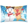 thumbnail image 1 of Snowman Hugging Reindeer Velvet Oblong Lumbar Plush Throw Pillow Cover/Shams Cushion Case 20x26in Decorative Invisible Zipper Design for Couch Sofa Pillowcase Only, 1 of 7