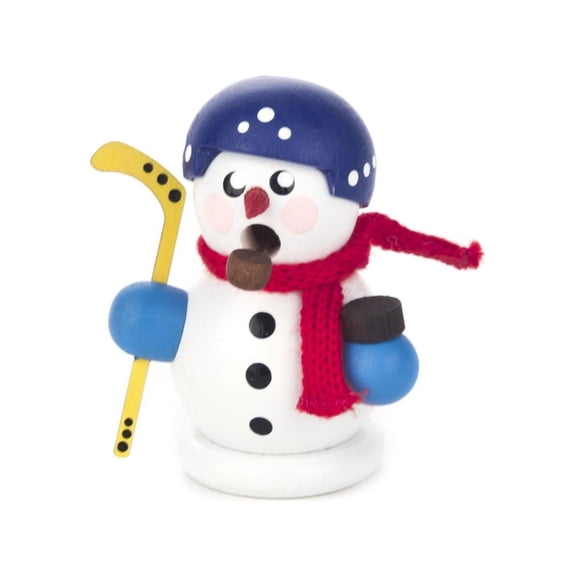 Snowman Ice Hockey Player German Wood Miniature Christmas Incense Smoker 2 Inch