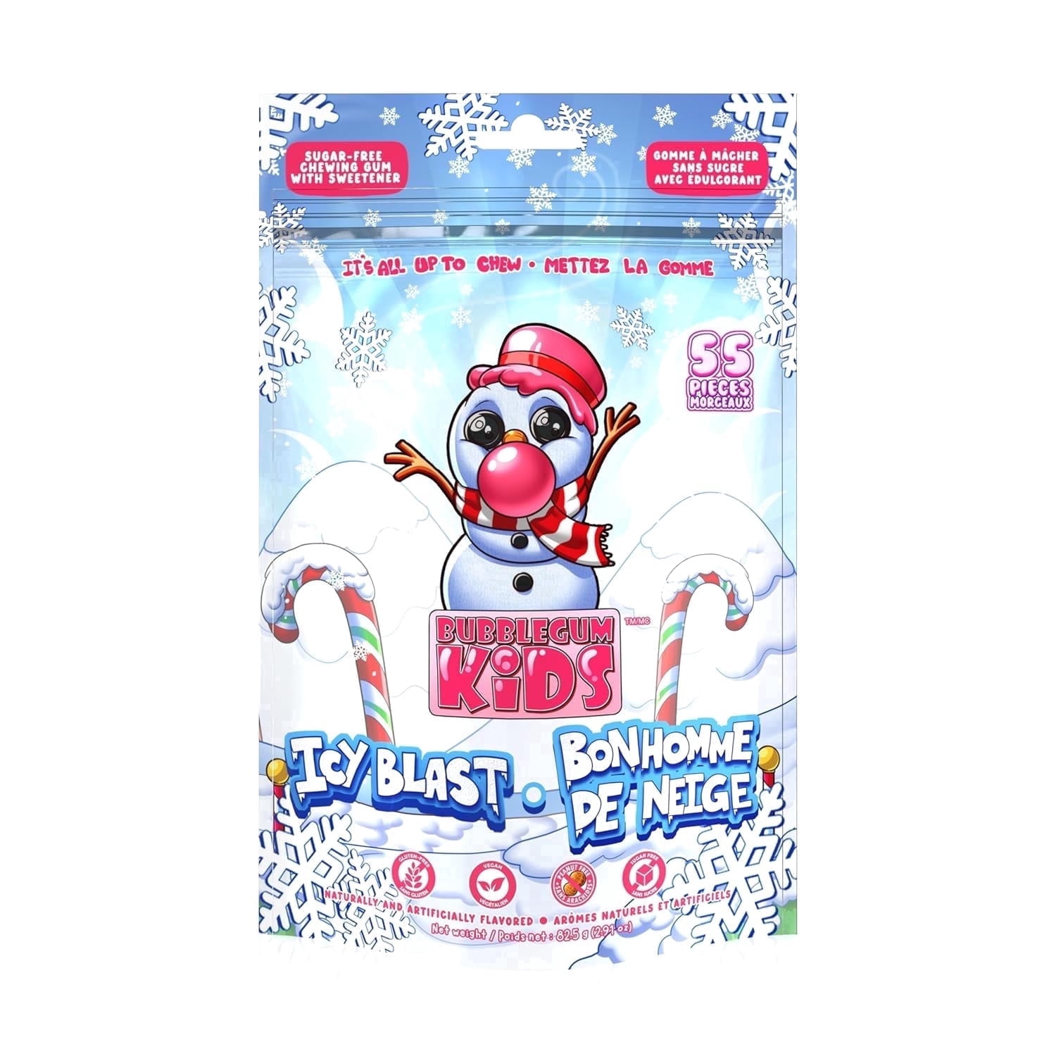Bubblegum Kids Snowman Icy Blast Sugar Free Gum with Xylitol, Low Calorie Chewing Gum, Frosty Mint, 10-Pack (55 Count/Pack)