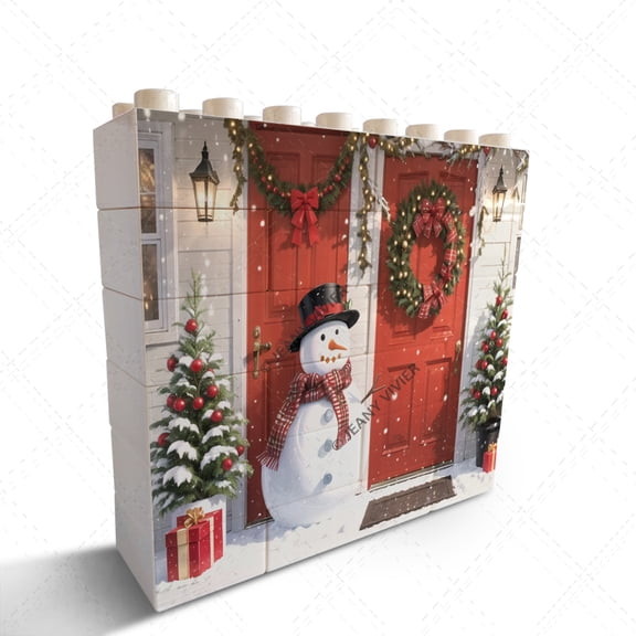 Snowman In Front of the Door Picture Decorative Sign/Plaque Home Office Desk Decor Creative Brick Puzzle Decorative Sign/Plaque Christmas Birthday Housewarming Gift