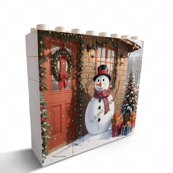 Snowman In Front of the Door Picture Home Office Desk Shelf Table Decoration Creative Building Blocks Puzzles Christmas Birthday Housewarming Gift
