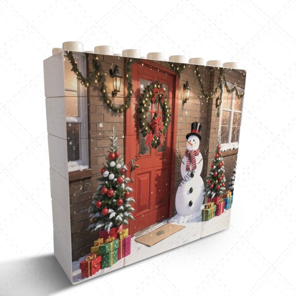 Snowman In Front of the Door Themed Office Desk Decor Coworkers Gifts Creative Brick Puzzle Desk Decor Christmas Birthday Housewarming Gift
