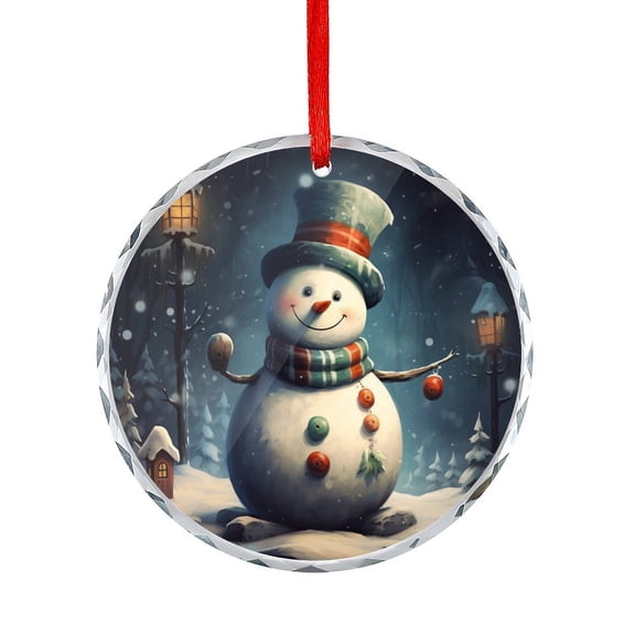 Snowman In Winter Night Crystal Glass Ornament Rustic Country Holiday Crystal Ornament 2025 Holiday Home Decor