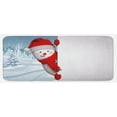 thumbnail image 1 of Snowman Kitchen Mat, Funny Peeking Character with Snow Covered Fir Woodland Peaceful Backdrop, Plush Decorative Kitchen Mat with Non Slip Backing, 47" X 19", Red Bluegrey White, by Ambesonne, 1 of 1