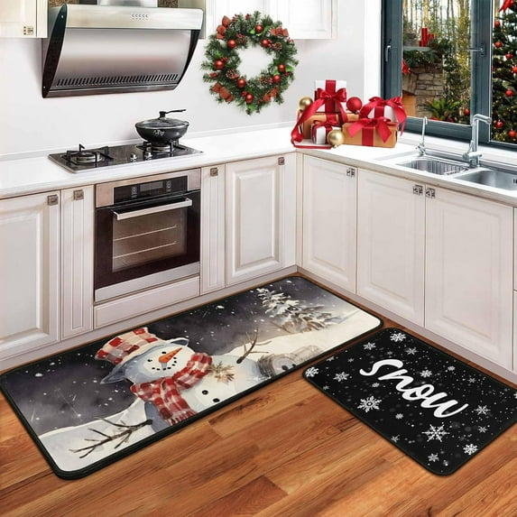 Snowman Kitchen Mats Set of 2, Christmas Decorations for Home, Christmas Kitchen Rugs Non-Slip Backing Winter Holiday Floor Mat Xmas Decor Washable Runner Rug 17"x47.2"+17"x30"