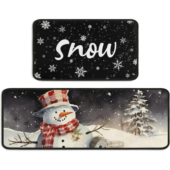 Snowman Kitchen Mats Set of 2, Christmas Decorations for Home, Christmas Kitchen Rugs Non-Slip Backing Winter Holiday Floor Mat Xmas Decor Washable Runner Rug 17"x47.2"+17"x30"