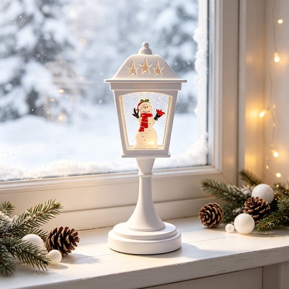 Snowman Lantern LED Table Lamp,Glowing Holiday Night Light with Warm Glow,Decorative Festive Lighting for Desk Shelf Tabletop Home