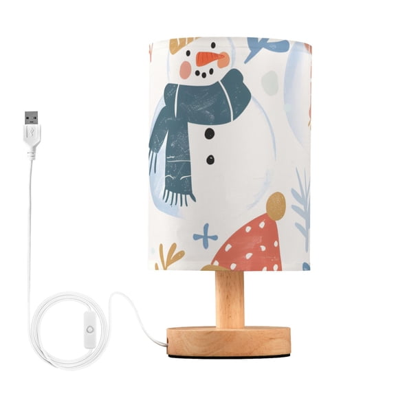 Snowman Leaves Winter Table Lamp with USB Port LED Warm Light Lamp Night Light Home Decor