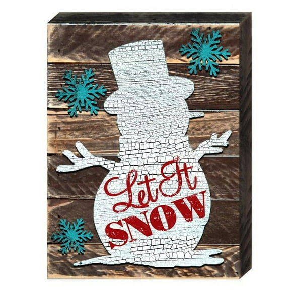 Snowman Let It Snow Quote Art on Board Wall Decor