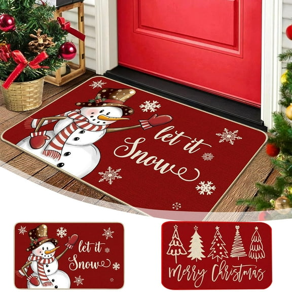 Snowman Let it Snow Christmas Doormat, Snowflakes Winter Decor Low-Profile Floor Rug Switch Mat for Home Indoor Outdoor 15.7x23.6 Inch