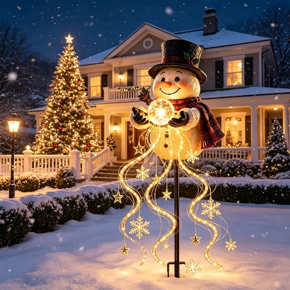 Snowman Magic Fountain, Flowing Snowflake LED Christmas Garden Light,Solar Power and Outdoor Garden Stake for Christmas Yard Decor