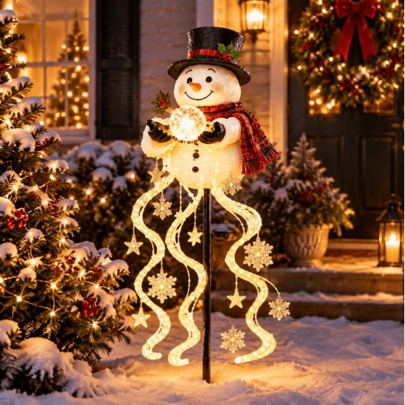 Snowman Magic Fountain Flowing Snowflake LED Christmas Garden Light ...