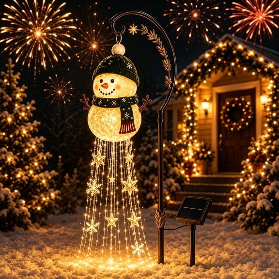 Snowman Magic Fountain, Solar Cascading Snowflake Christmas Garden Light Solar Cascading Snowflake Lights Add A Flowing Holiday Glow To Yards, Gardens, Pathways, Porches and Christmas Displays