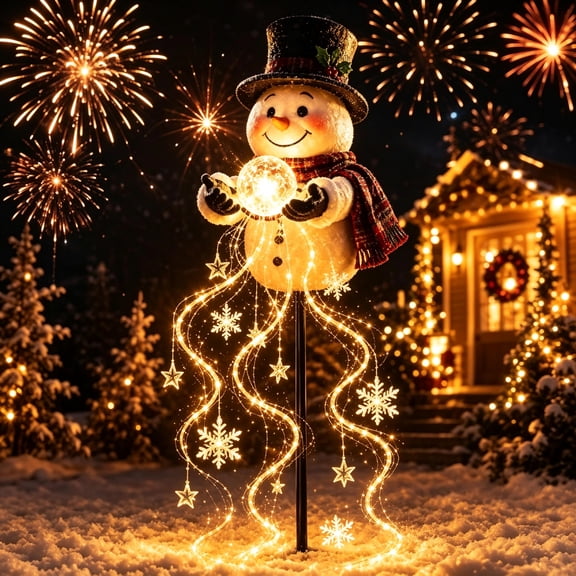 Snowman Magic Fountain, Solar Cascading Snowflake Christmas Garden Light Solar Cascading Snowflake Lights Add A Flowing Holiday Glow To Yards, Gardens, Pathways, Porches and Christmas Displays