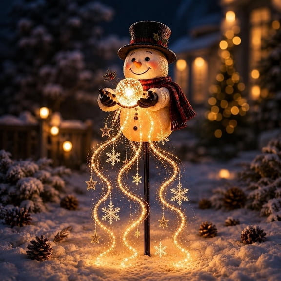 Snowman Magic Fountain, Solar Garden Stake Light With Flowing Snowflake Led Lights, Warm Glow Christmas Yard Decor, Outdoor Lawn And Porch Decoration