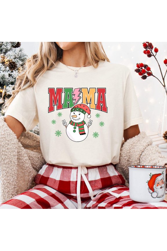 Snowman Mama Shirt, Cozy Winter T-shirt, Festive All Size S-5Xl