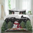 thumbnail image 1 of Snowman Merry Christmas Comforter Set Queen Size, Black Winter Socks Xmas Tree Soft Bedding Set for Man Woman, 4 Pieces Duvet Cover Set with Fitted Sheet, 2 Pillowcases, 1 of 9
