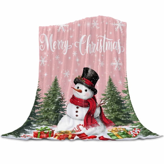 Snowman Merry Christmas Flannel Blanket for Bed,Travel and Camping, Pink Winter Socks Xmas Tree Super Soft Cozy Blanket for All Seasons 30"x 40"