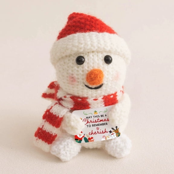 Snowman Mini Funny Positive Crochet Doll with Motivational Card – Handmade Knitted Snowman with Encouraging Message, Winter Gift for Coworkers, Friends, and Family