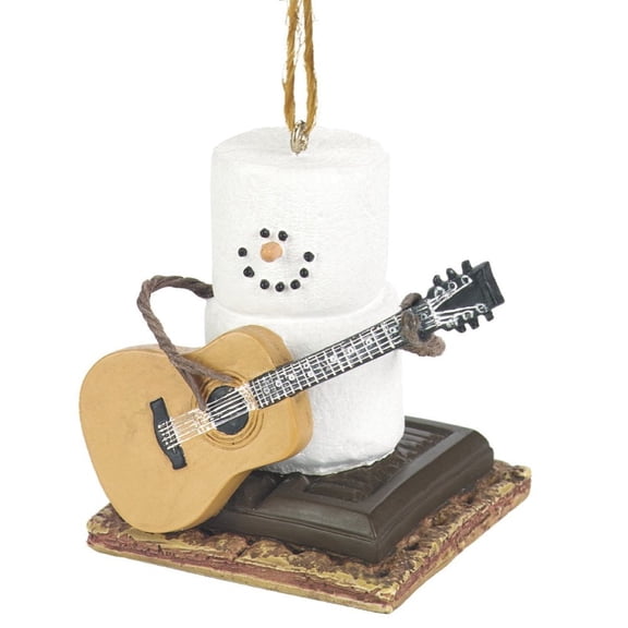 Marshmallow Snowman Playing Guitar on Smores Ornament  Holiday Christmas Tree Decoration