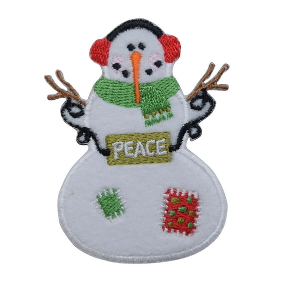 Snowman - PEACE Sign - Iron On Applique/Embroidered Patch