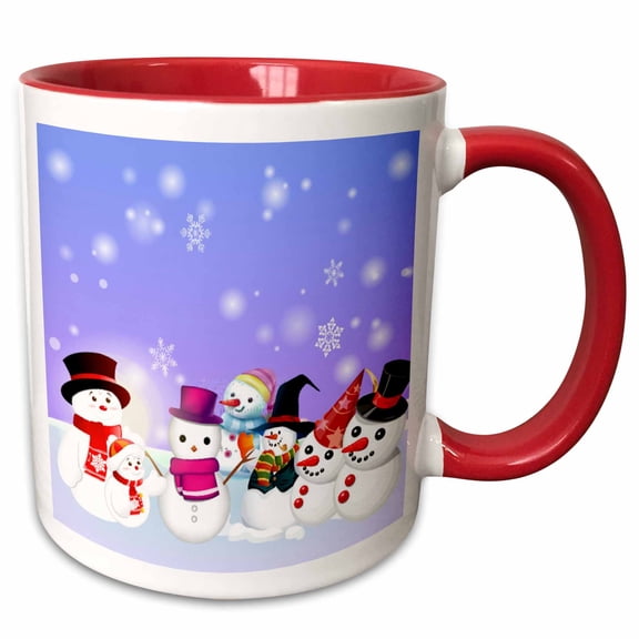 3drose, Snowman Party Cartoon, 15oz Two-tone Red Mug