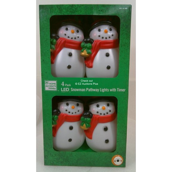 Snowman Pathway LED Lights Christmas Holiday Decoration Battery Timer 4 Pack