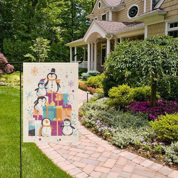 Snowman Penguins Gifts Garden Flag Double Sided 12 x 18 Inch Outside Yard Decoration Outdoor Flag
