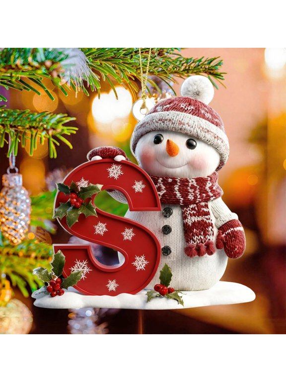 Snowman Personalized Initial Christmas Ornaments Custom Ornaments with Name, Personalized A-Z Letter Ornament,Acrylic Name Ornament for Christmas Tree, Xmas Gifts for Family Kids Friends S
