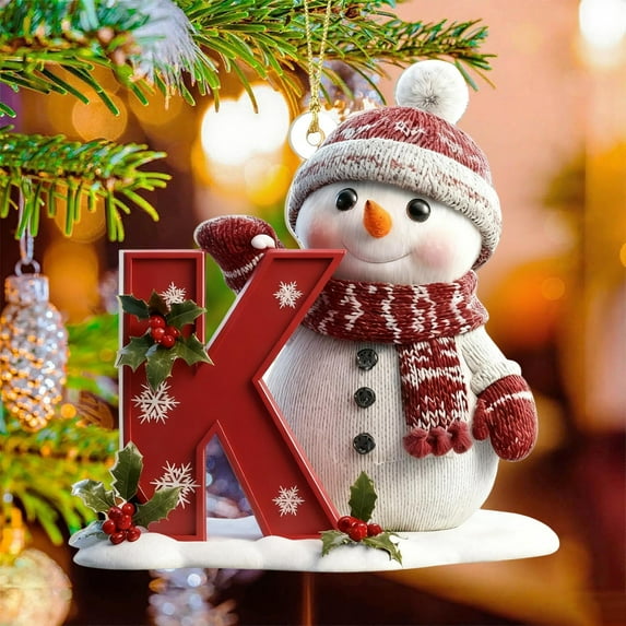 Snowman Personalized Initial Christmas Ornaments Custom Ornaments with Name, Personalized A-Z Letter Ornament,Acrylic Name Ornament for Christmas Tree, Xmas Gifts for Family Kids Friends K