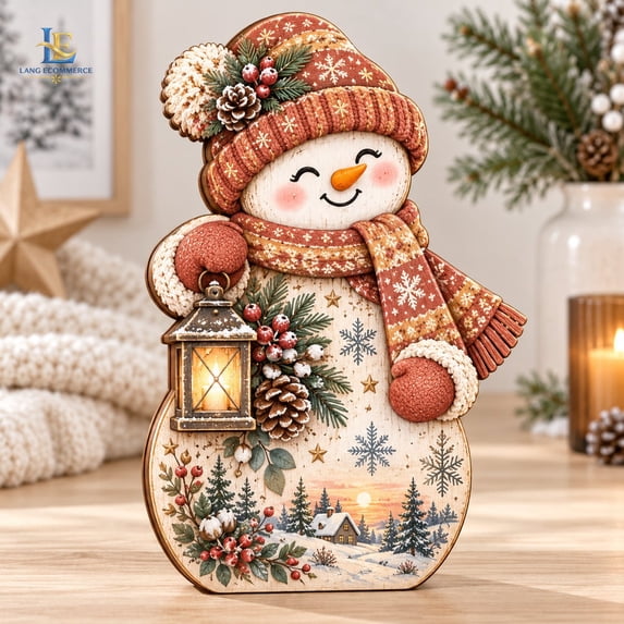 Snowman Pink Blue Toile Wooden Block, Shelf and Table Decor for ...
